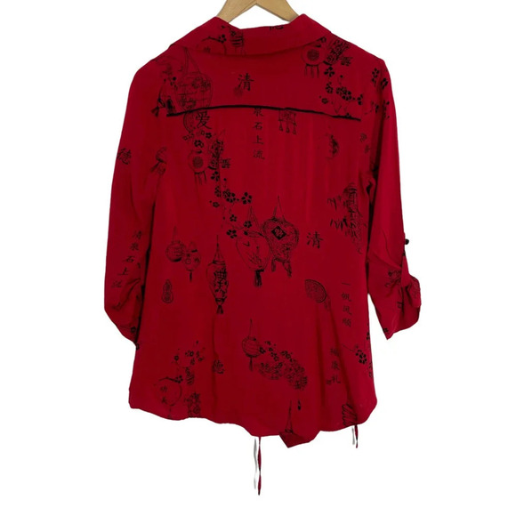 Soft Surroundings Pagoda Shirt Red Black French Knot Buttons Petite Size XS - Picture 2 of 7